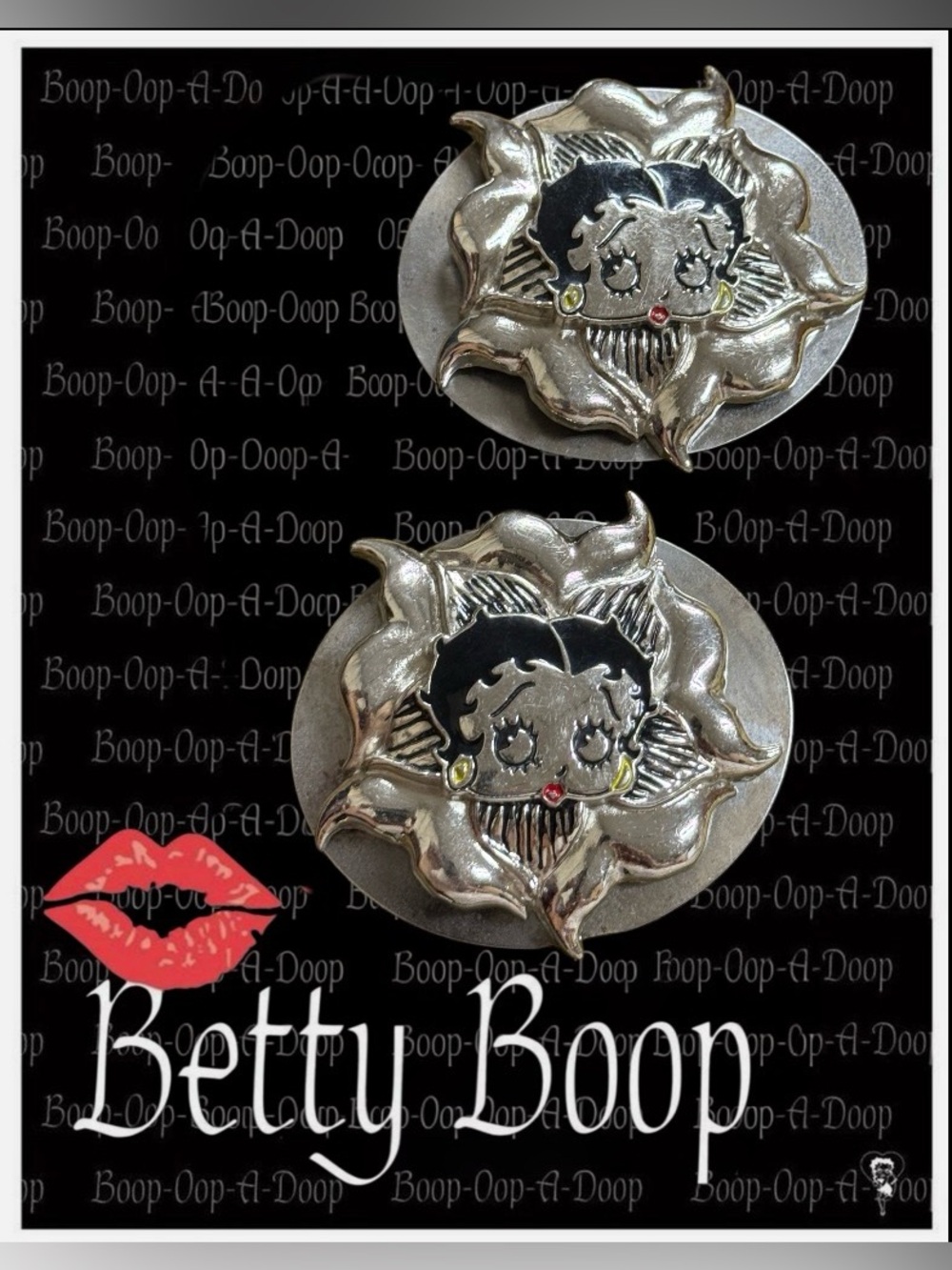 Vintage Betty Boop Rose Belt/Purse/Boot Buckles Matching Pair Set of 2